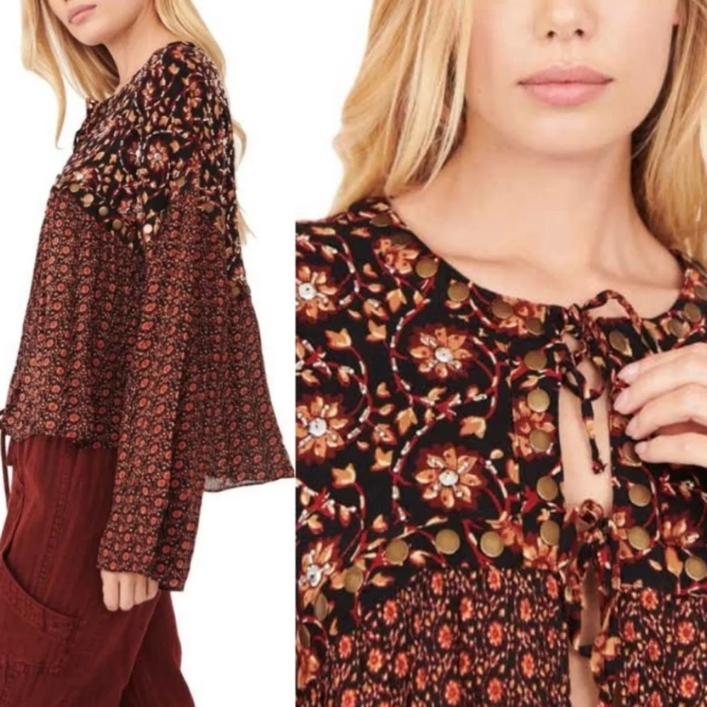 NEW Free People Malia Embellished Babydoll Jacket Top Blouse Extra‎ Small 💖